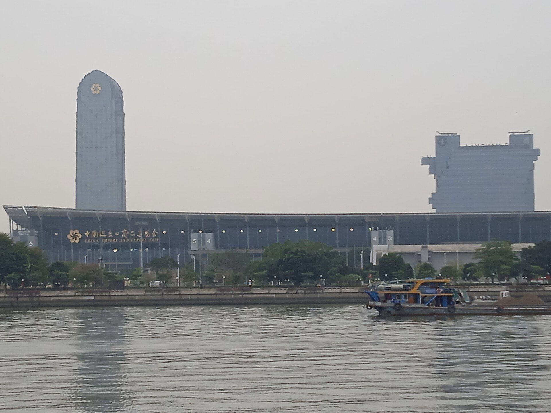 Canton Fair Complex from the Pearl River, with the numbered hall entrances