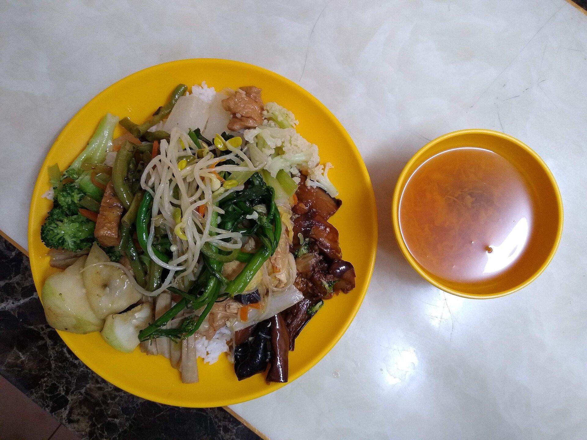 Plate from a vegetarian buffet restaurant in Guangzhou