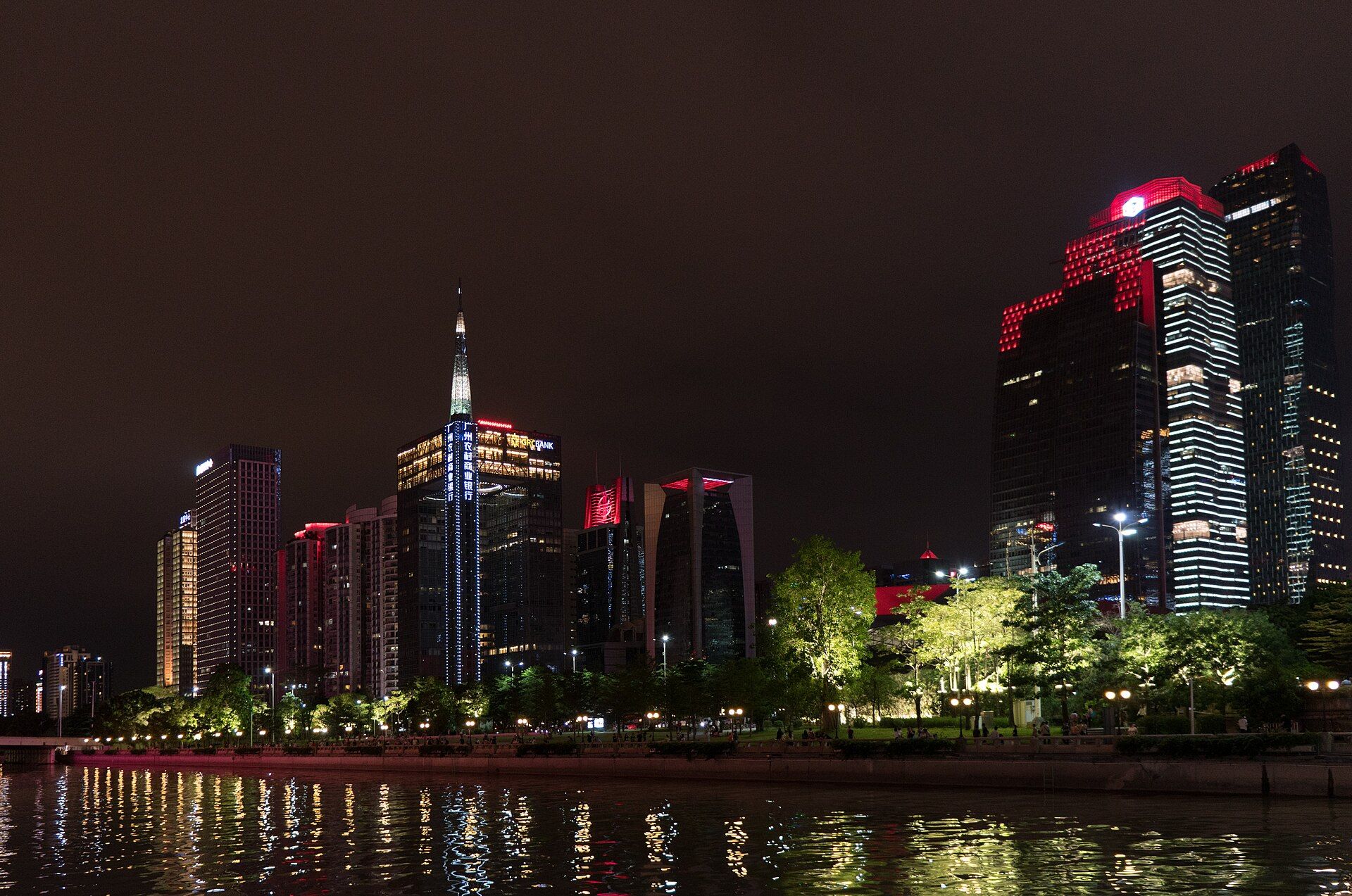 Zhujiang New Town skyline across the river at night