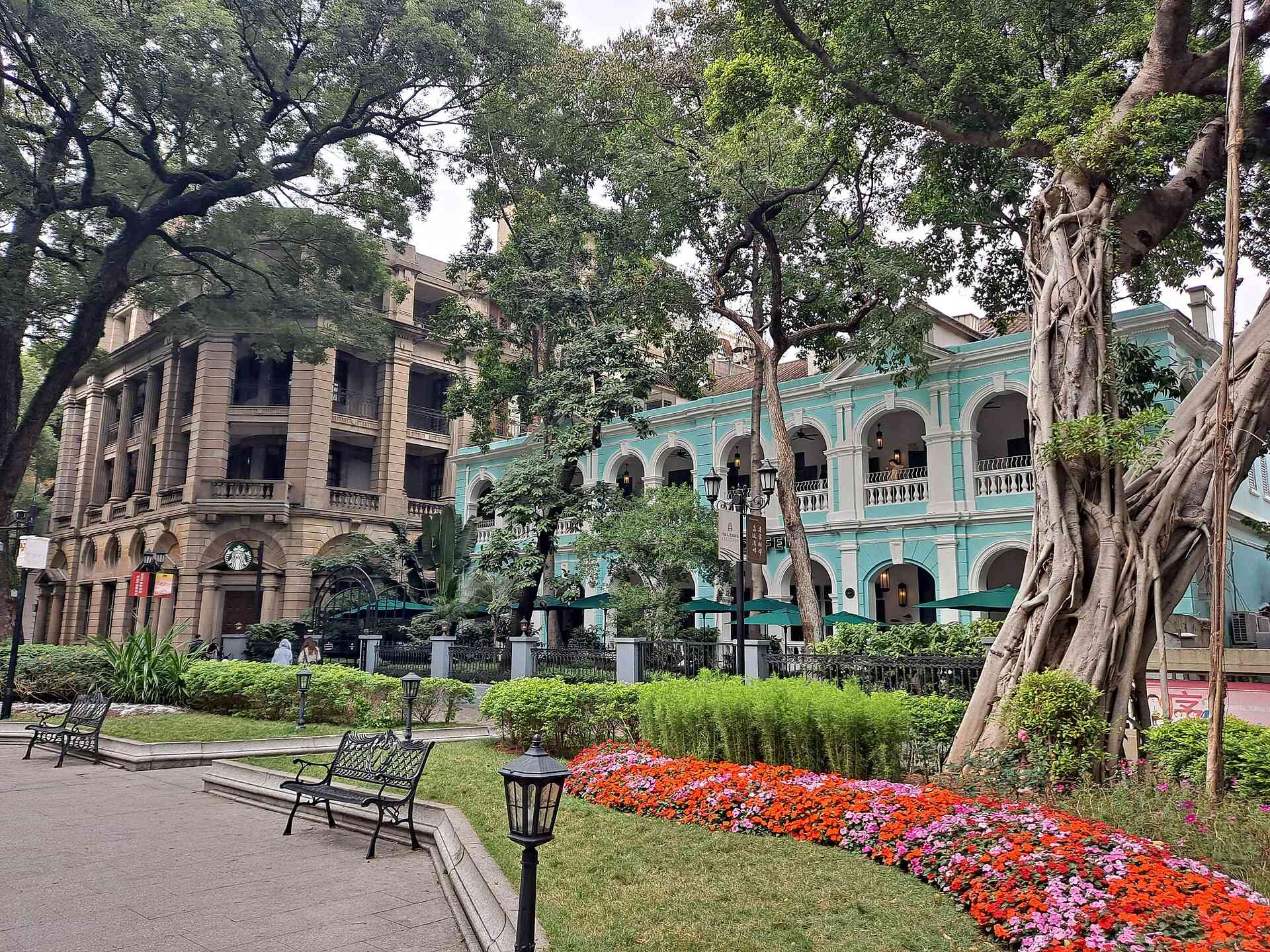 Colonial-era buildings and banyan trees on Shamian Island