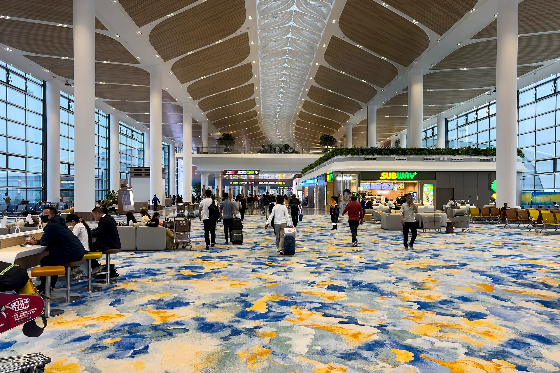 Seating and food on the Terminal 3 northeast pier, airside
